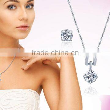 Silver Plated Pendant Sets With Round Cut Cubic Zircon