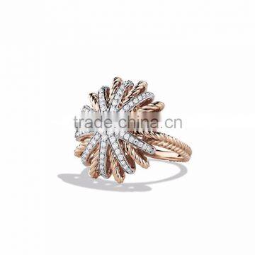 Two Tone Plated CZ Studded Flower Ring