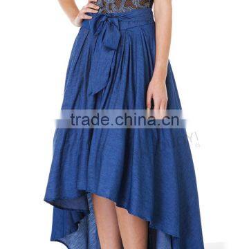 MGOO High Quality Cotton Women Vintage Blue Bow Skirts Front Short Back Long Skirt Princess Fashion 15146B618 photo-6