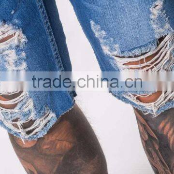 Washed Blue Rip Jeans Fashion Summer Jean Shorts photo-4