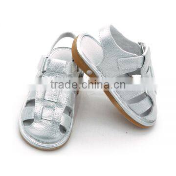 Children shoes silver leather handmade squeaky shoes