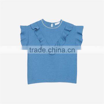 2017 OEM Slightly Ruffled Shoulders Beaded Neckline Blouse Tops photo-6