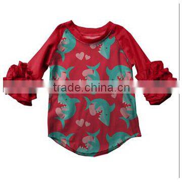 wholesale girls valentine's day 3/4 sleeve ruffle raglan baby icing ruffle top