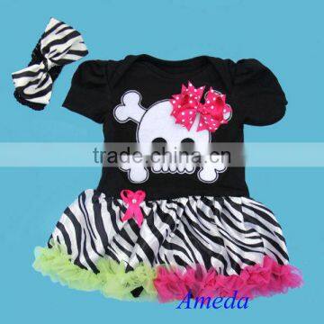 Baby Halloween Skull Pirate Rainbow Zebra Bodysuit Romper Pettiskirt Tutu 0-18M