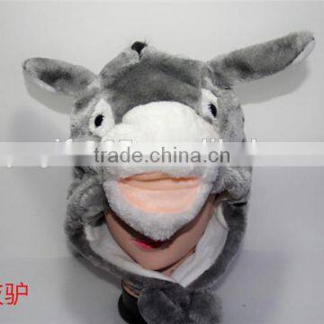 Gray Donkey Plush Warm Hat Earmuff With Ear Poms Cartoon Animal Cap