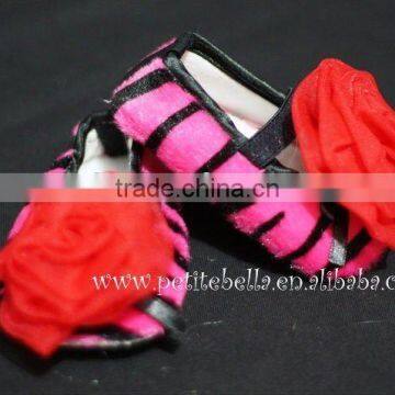 Hot Pink Zebra Print Shoes With Hot Red Rosettes Pettishoes Crib Shoes MAS27
