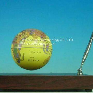 Rectangle Red Wooden Base Floating Globe With a Pen photo-2
