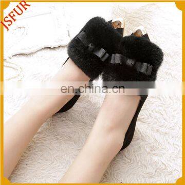 Winter Fashion Shoes For Girl Rabbit Fur Loafer Pointed Shoes