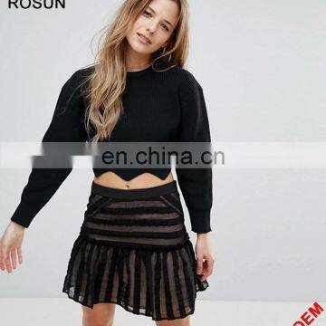 Factory Nylon blend Scallop Hem Knit Crop Sweater