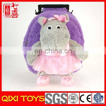 novelty custom plush animal plush hippo backpack