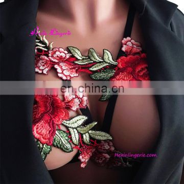 2017 Women Bra Elastic Flower Printed Harness Bralette Crop Top