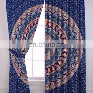 Indian Elephant Mandala Home Decor Curtain Window Balcony Wall Hanging Blue Color