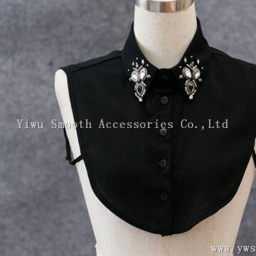 Detachable Black White Women Shirts Fake Collar With Crystal Rhinestone