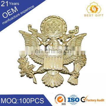 Wholesale custom blank eagle shape metal logo cap badge for clothes