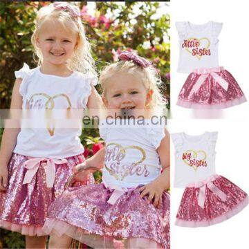 Summer Girls Clothing Set Sleeveless Letter T-shirt Lace Sequin Skirt Outfits Kids Toddler Girls Clothes photo-2