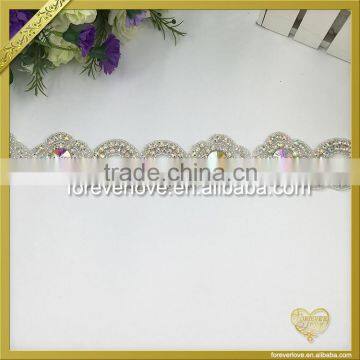 Custom Wholesale Crystal Rhinestone Iron on Applique for Bridal Sash Garter FRA-088 photo-3
