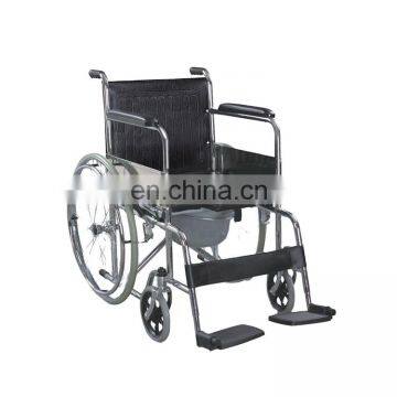 Foldable lightweight steel manual commode wheelchair for disabled