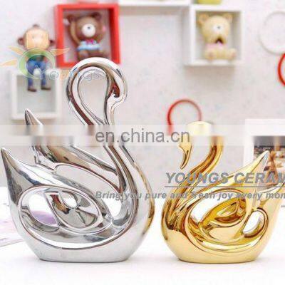 Silver Gold Glazed Fashion Handmade Ceramic Swan Lovers For Gift & Decoration