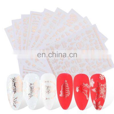 Hot Sell Rose Gold Christmas STZ Nail Stickers 9 Designs Self-Adhesive Nail Art 3D Snowflake Snowman Decoration Sticker