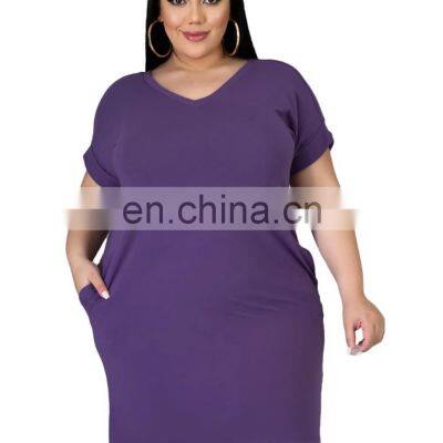 2021 New Fashion Women Outfit Color Block Short Sleeve Plus Size Maxi Dresses Women Casual Dresses Summer photo-5
