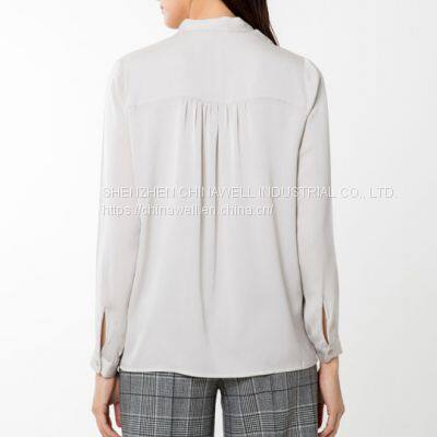 Ladies' 100%silk Long Sleeve Neck Belt Blouse photo-4