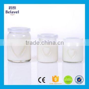Clear Round Embossed Heart Shape Glass Pudding Bottle With Plastic Cap