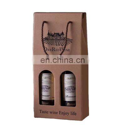 Wholesale Custom Printed Corrugated Paper Packaging  with Rope Handle Gift Whisky Red Wine Bag