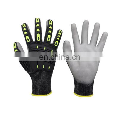 13G HPPE Liner PU Coated TPR Anti Impact Work Cut Resistant Gloves