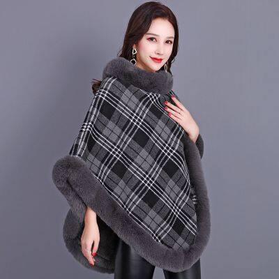 Imitation fur round neck plaid sleeveless coat thickened cape 2025 new model