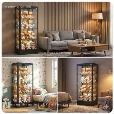 Adjustable Glass Shelf Display Cabinet | Black Cold-Rolled Steel Construction With Double Doors | for Action Figure Collections photo-5