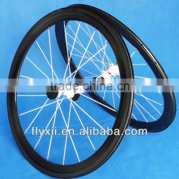 FLX-WS-CW05P Full Carbon 700c Road Bike Bicycle Clincher Wheelset 50mm Rim + WHITE Spokes + WHITE hub + Brake Pads + QR skewers