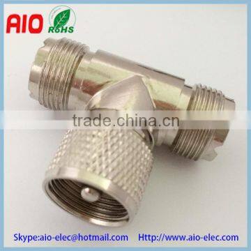 T type TEE UHF male to double female adaptor RF connector SO239 PL259 for tv antenna