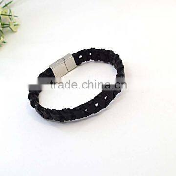 Magnetic Bracelets for Women Genuine Braided Black Leather Bracelet photo-3
