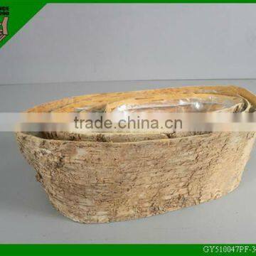 Handmade Planter Oval Natural Wooden Cheap Flower Pot With Plastic Lining