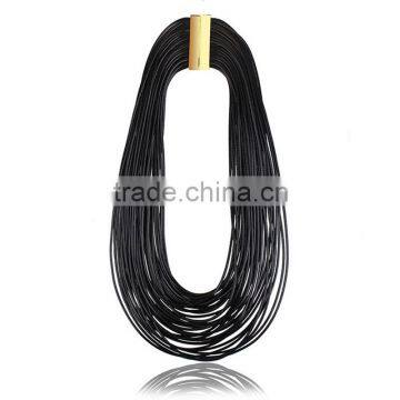 Wholesale Fashion Gold Metal Button Jewelry Layered Cord Statement Necklace