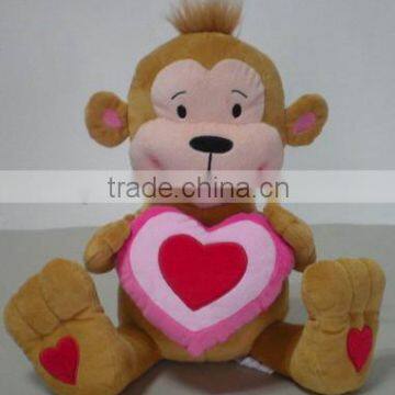 stuffed monkey with heart/cute red heart monkey/fashion wholesale monkey toys