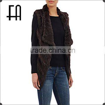 Factory direct wholesale price knit rabbit fur shawl with raccoon fur trim