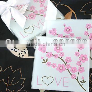 Elegant Love Cherry Blossom Glass Coaster Wedding favors party supplies