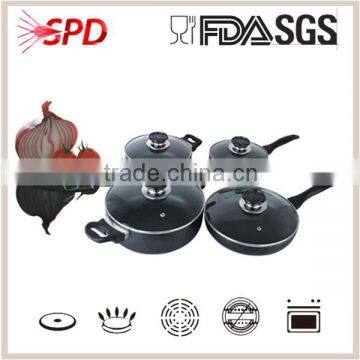 high quality SGS FDA 8 Pcs prestige aluminum nonstick cookware set with glass lid