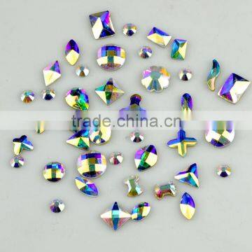 Assorted shapes tear drop, rectangle, marquise, butterfly flat back non hot-fix rhinestone for garmnet decoration