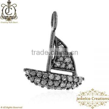 Boat Charm Pendant, Diamond Charm Jewelry, Handmade Jewelry, 925 Silver Jewelry, Diamond Silver Charm, Fashion Charm