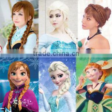 Frozen Elsa Anna Cosplay Wig Hair Princess Weaving Braid Kids Crown Magic Wand W395