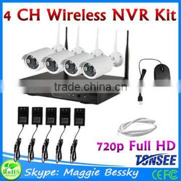 4CH CCTV Camera System waterproof wifi nvr kit camera Wireless wifi ip camera nvr kit, 720P 1.0 megapixel wifi security camera