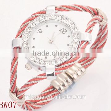 Women Lady Gift Red Crystal Rhinestone Bracelet Bangle Quartz Watch Jewelry