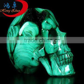 2015Carved Skull Realistic Malachite Crystal Skull Wholesale