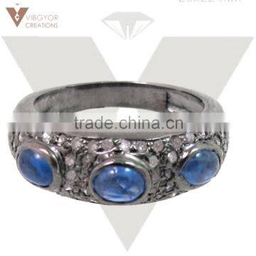 Pave Diamond Top Design Blue Sapphire Ring Sterling Silver Jewelry Ring Jewelry Sapphire Women Ring