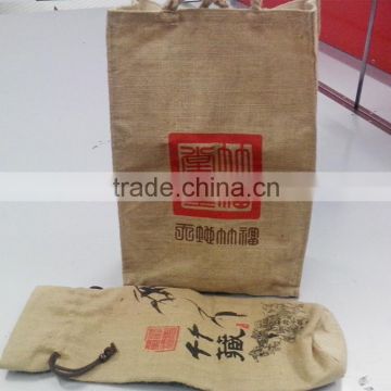 Logo printed Made In China burlap wine bags wholesale,jute wine bottle bag