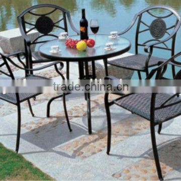 outdoor black cast aluminum chair and table