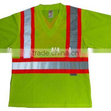 Short Sleeve Man Reflective Safety Polo Shirt V-neck Yellow Color Shirt Mesh Fabric