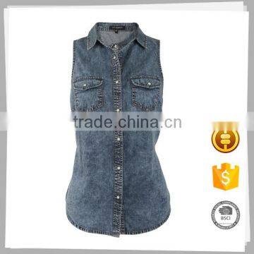 Wholesale Clothing Custom Casual Sleeveless Denim Shirt